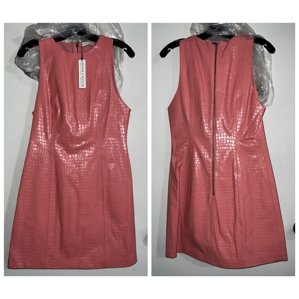 Alice + Olivia Daven Pink Sleeveless Vegan Leather Croc Mini Dress - Picture 10 of 16